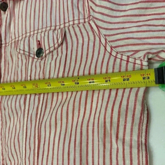 Chico’s LINEN Button Down Pink/white Stripe Shirt W/Pockets/metal Buttons Sz XL - Picture 4 of 7